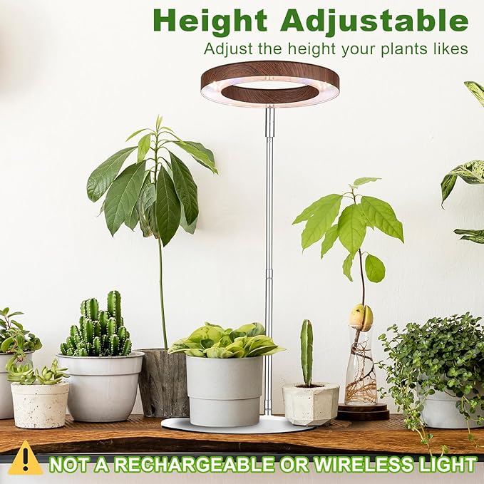 Yadoker 144 LEDs Plant Grow Light for Indoor Plant,Walnut Wood Grain Aluminum LED Grow Light with White Base, Height Adjustable,6.3" Aluminum Housing,Automatic Timer with 8/12/16 Hours,2 Pack