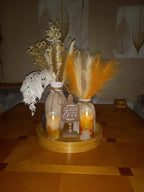 LSKYTOP Orange Pampas Grass Decor,23Inch 12pcs Faux Pampas Grass Bouquets Artificial Pampas Fake Pampas Flower for Home Living Room Bedroom Vase Decor