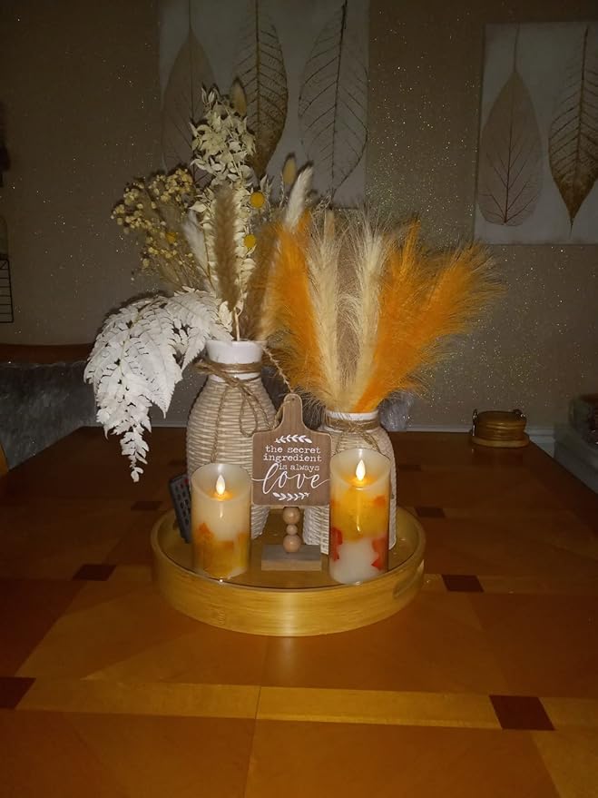 LSKYTOP Orange Pampas Grass Decor,23Inch 12pcs Faux Pampas Grass Bouquets Artificial Pampas Fake Pampas Flower for Home Living Room Bedroom Vase Decor