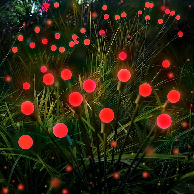 6-Pack Red Solar Outdoor Light for Garden Decorations, 48 LED Super Bright Solar Firefly Lights (Sway by Wind), New Upgraded Fairy Lights Outdoor Waterproof for Outside Pathway Patio Yard Porch(Red)