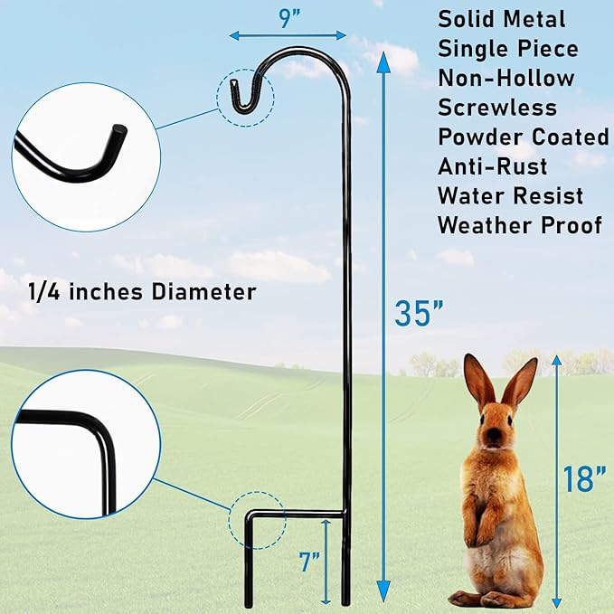 AshmanOnline Ashman Shepherds Hook 10 Pack Black, 35 Inches Tall, Made of Premium Metal for Hanging Solar Light, Bird Feeders, Mason Jars, Garden Stake and Wedding Décor.
