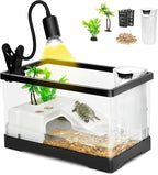 AZV XLarge Turtle Tank Kit,All in One Indoor PC Aquarium,Red Eared Slider Aquatic for Tortoise,Fishes and Amphibians,Include Basking Platform*1,Filter*1,Filter Plates*2,Plants*2,Lamp*1,Bulb*1,Stone*1