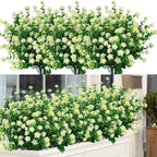 24 Bundles Outdoor Artificial Flowers UV Resistant Fake Boxwood Plants, Faux Greenery for Indoor Outside Hanging Plants Garden Porch Window Box Home Wedding Farmhouse Décor (Milk Green)