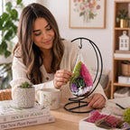 Creations by Nathalie DIY 7" DIY Teardrop Terrarium Kit - Build Your Own Glass Terrarium for Adults & Teens with Moss, Crystals, Tools & Decor - Handcrafted in the USA (Live Plant Included)