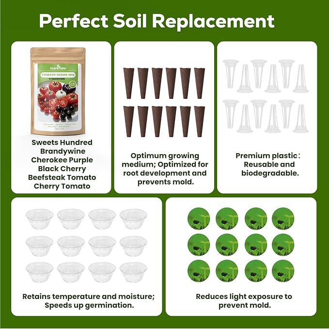 12-Pod Tomato Seed Kit Compatible with All Hydroponics, 6 Pack Varieties: Cherry Tomato, Beefsteak, Black Cherry, Cherokee Purple, Sweet Million, Brandywine, Easy to Grow, High Germination