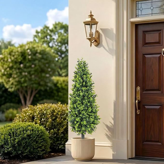 PATIO CHOICE 3ft Artificial Topiary Trees with Ground Spike Set of 2 36" Outdoor Faux Plants Realistic Faux Bushes and Shrubs Decorations for Outdoor Indoor Front Porch Garden