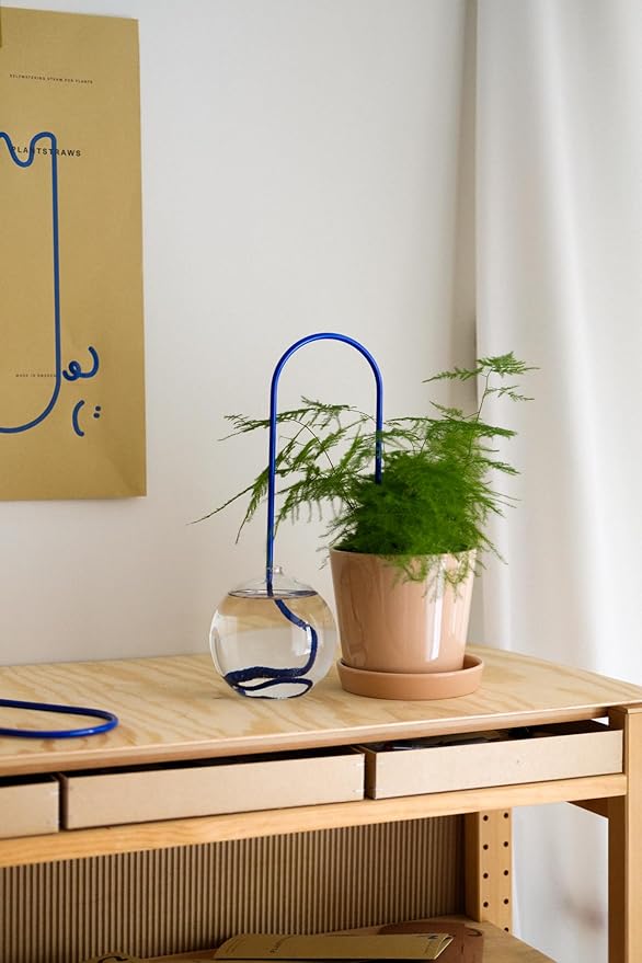 Beautiful Self-Watering Wick System for Effortless Plant Care, Automatic Drip Irrigation, Sustainable & Stylish Scandinavian Design, Ideal for House Plants (M, Klein Blue)