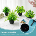 4 Pack Mini Artificial Plants Fake Potted Plants for Home Office Bathroom Shelf Desk Decor, Small Faux Greenery with Black Pots, Assorted Faux Grass & Leaf Plants for Indoor Aesthetic Decoration