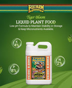 FoxFarm Tiger Bloom Liquid Plant Food - Phosphorus Fertilizer for Buds, Blooms & Flowering - Supports Soil & Hydroponic Systems - High Micronutrient Formula with 2-8-4 Nutrient Ratio - 2.5 Gallons