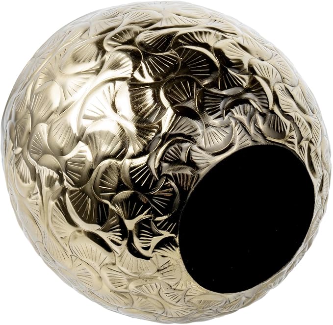 MyGift 5.5 inch Vintage Style Brass Tone Metal Embossed Ginkgo Leaf Design Planter Pot Bowl for Indoor Plants - Handcrafted in India