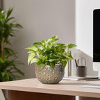 Ceramic Plant Pots - 6 Inch Plant Pot with Drainage Hole and Plug, Unique Planter for Indoor Plants Outdoor, Modern Planter, Round Orchid Pot, Room Decor, House Warming Gifts, Speckled-brown