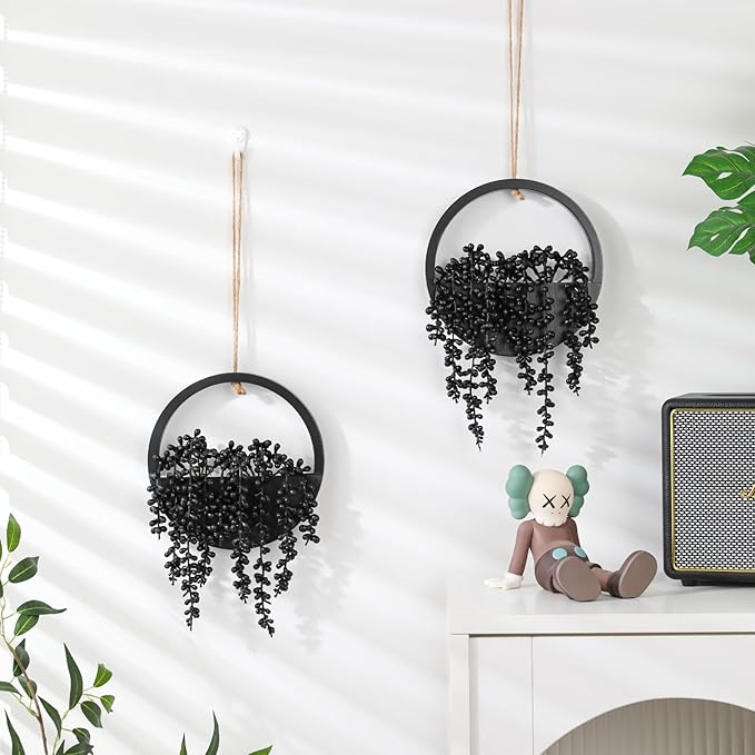 Artificial Hanging Plants Hanging Planter Fake Succulents Artificial String of Pearls with Pot and Lanyard for Home Office Wall Decoration