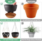 Set of 2-10 Inch Hanging Planters for Indoor Plants with Self-Watering Includes Hanging Pots for Plants, Outdoor Hanging Plant Pot with Drainage, and 2 Types of Hanging Baskets Hangers (Black, 10inch)