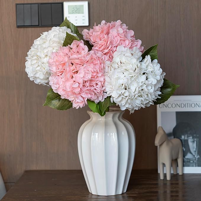 DUYONE 3PCS 22 inch Realistic Artificial Hydrangea Large Flowers Artificial Flowers Dry Flowers Outdoor Wedding Christmas Office Family Party Living Room Table Decoration (Pink)