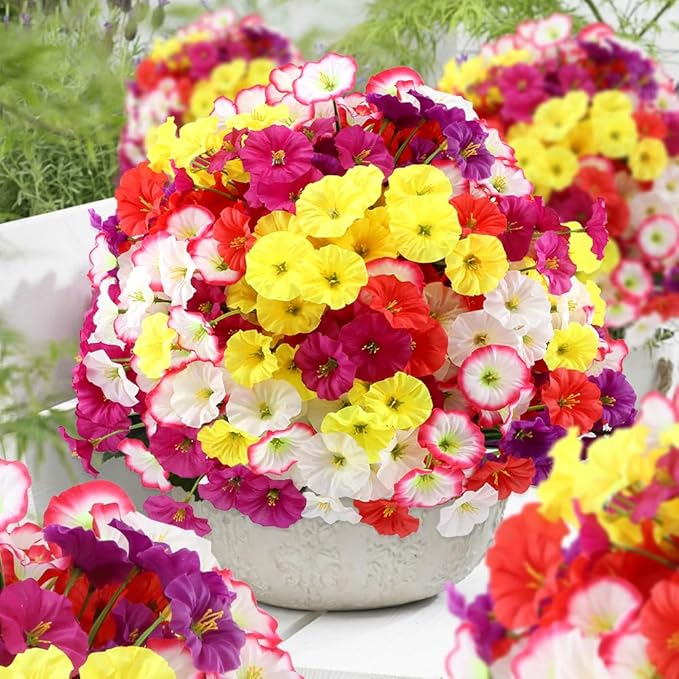 Artificial Flowers 30 Bundles Outdoor UV Resistant Fake Daisy Flowers Faux Plastic Plants Garden Porch Window Box Porch Farmhouse Hanging Decor(Mix Six Colors)