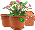 Pottiffe 11 Inch Plastic-Flower-Pot-for-Indoor-Plants, 4 Pack Large Outdoor Planter Pot with Drainage Holes & Saucers, Resin Decorative Garden Pots Planters