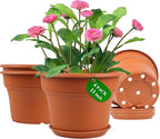 Pottiffe 11 Inch Plastic-Flower-Pot-for-Indoor-Plants, 4 Pack Large Outdoor Planter Pot with Drainage Holes & Saucers, Resin Decorative Garden Pots Planters