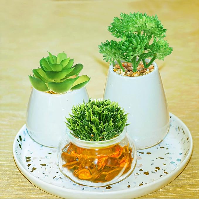 QUOZUO Green Succulent Plants, 6pcs Mini Fake Succulents Plants for DIY Crafting Home Floral Wall Office Decoration (excluding pots)