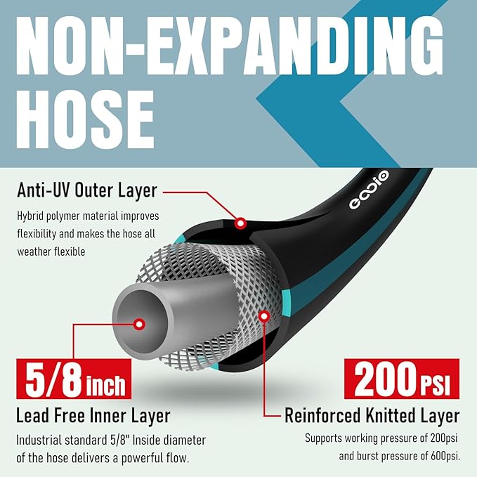 Heavy Duty Garden Hose 35 ft, NON-EXPANDABLE Water Hose with 10 Function Spray Nozzle, Lightweight Kink-less Hybrid Hose with Swivel Handle, Male to Female Fittings