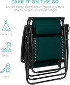 Best Choice Products 30” Wide Folding Zero Gravity Outdoor Recliner Patio Lounge Chair w/Adjustable Canopy Shade, Headrest, Side Accessory Tray - Forest Green