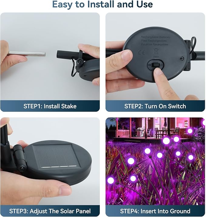 Solar Garden Lights Outdoor Waterproof, 2 Pack 16 LED Swaying Firefly Lights Outdoor Decor Light for Pathway Party Christmas Decoration, Unique Gifts for Women, Purple