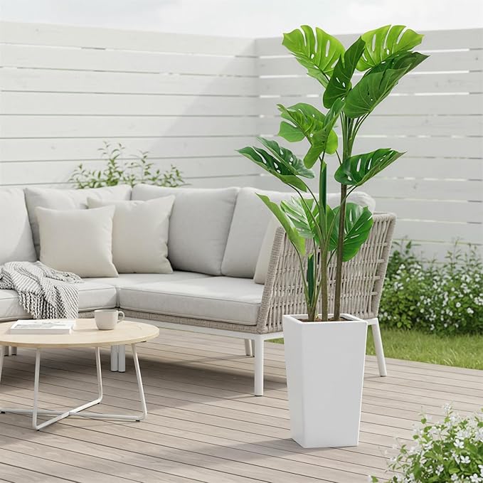 Garvee 4.5FT Artificial Monstera Plant, Faux Tropical Palm Tree with White Tall Planter, Decorative Evergreen Tropical Floor Tree for Living Room, Entryway, Porch, Office