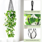 Mkono Fake Hanging Plant with Pot, Artificial Plants for Home Decor Indoor Macrame Plant Hanger with Fake Vines Faux Hanging Planter Greenery for Bedroom Bathroom Kitchen Office Decor (1, Black)