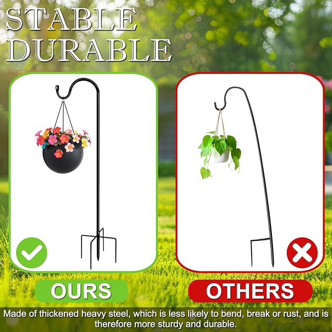 Shepherds Hooks for Outdoor 48 Inch Garden Bird Feeder Pole with 5 Prongs Base Adjustable for Hanging Flower Basket Plant Pot Solar Lantern Light Wind Chime Hanger for Wedding Decor 2 Pack