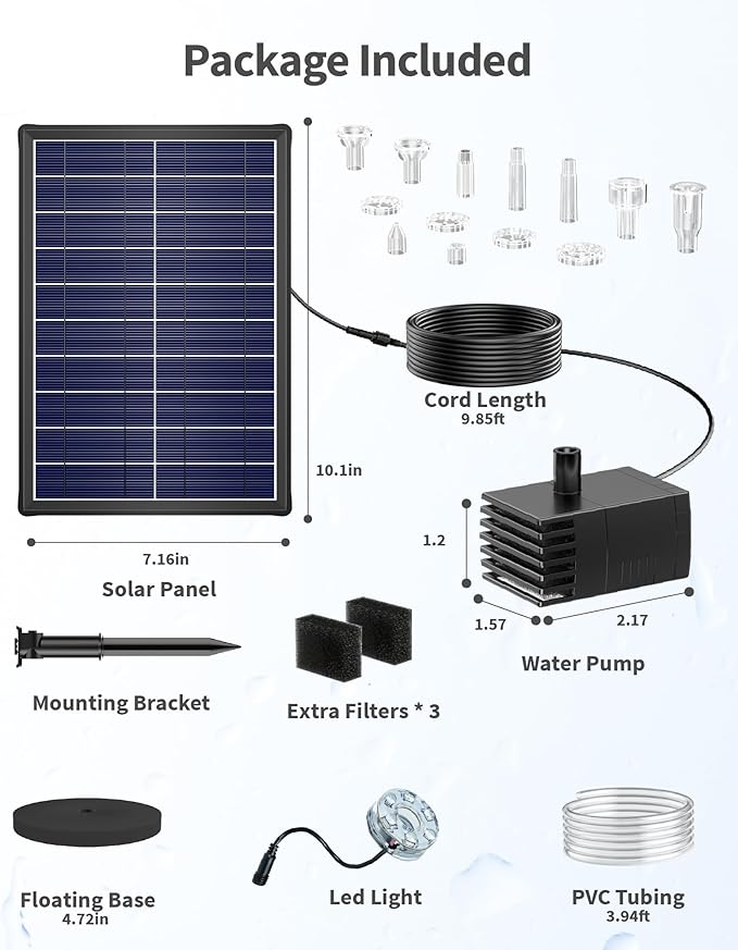 POPOSOAP 8W Solar Fountain Pump with 3200mAh Battery Backup & LED Lights, Solar Water Fountain Kit with 8 Nozzles & PVC Tubing for Bird Bath, Pond, Fish Tank, Backyard Decor P108DL