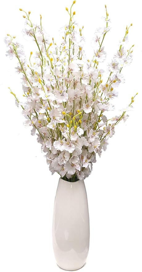 White Silk Flowers in Bulk Wholesale Artificial Orchids, 12 Pcs (Each 38.5”), for Wedding Festive Party Home Office Decoration, No Include Vase