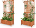 HAPPYGRILL 2 Pcs Raised Garden Bed, 72.5" Garden Planter with Trellis, Drainage Holes, Freestanding Garden Planter for Vine Climbing Plants, Wooden Planter Box for Yard Balcony