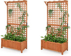 HAPPYGRILL 2 Pcs Raised Garden Bed, 72.5" Garden Planter with Trellis, Drainage Holes, Freestanding Garden Planter for Vine Climbing Plants, Wooden Planter Box for Yard Balcony