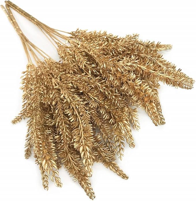 PASYOU Christmas Artificial Plants Decoration, Plastic Grass Faux Shrubs Simulation Wheat Ears Leaves Indoor Outdoor Home Garden Planter Filler Party Hotel Verandah Wedding DIY Decor - Gold 2 Pack