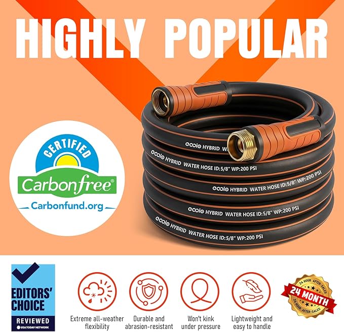 Short Garden Hose 10 ft x 5/8", Heavy Duty Small Flexible Water Hose, Kink Resistant Lightweight Hybrid Hose, Leakproof Yard Hose with Male to Female Fittings
