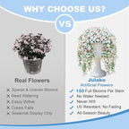 Artificial Hanging Flowers for Outdoors, 4 PCS 600 Blooms UV Resistant Morning Glory Faux Silk Vines, No-Odor Realistic Fake Plants for Garden Planter Porch Patio Decoration, Blue & White