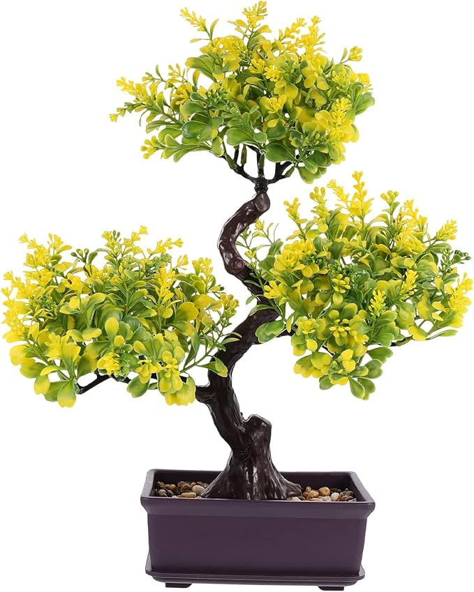 Cabilock Artificial Bonsai Tree Faux Potted Plant Realistic Simulation for Home Office Desk Decor Low Maintenance Greenery 5.12X10.63X11.81 Inches
