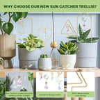 Small Trellis for Potted Plants Indoor with Colorful Crystal Sun Catcher, 14.17 Inch Metal Plant Lattice for Mini Potted Plant Decoration for Home Window Garden 4 Pack