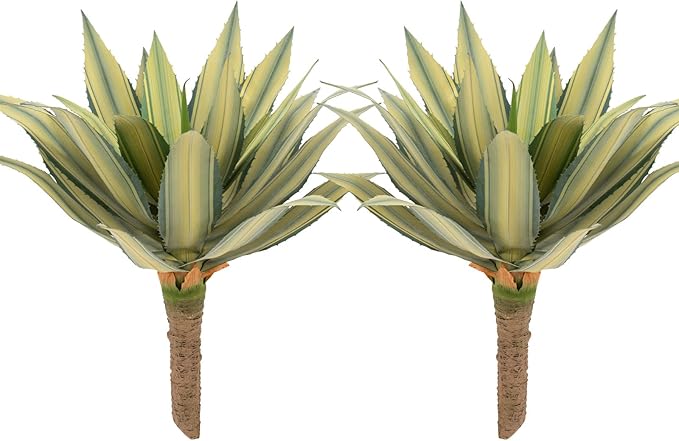 Artificial Spiked Agave Plant Outdoor 28” Tall, Large UV Resistant Fake Agave Plants with 23 Pre-Dusted Leaves, Faux Succulents Plant for Home Front Porch Patio Garden Indoor Decor 2Pack