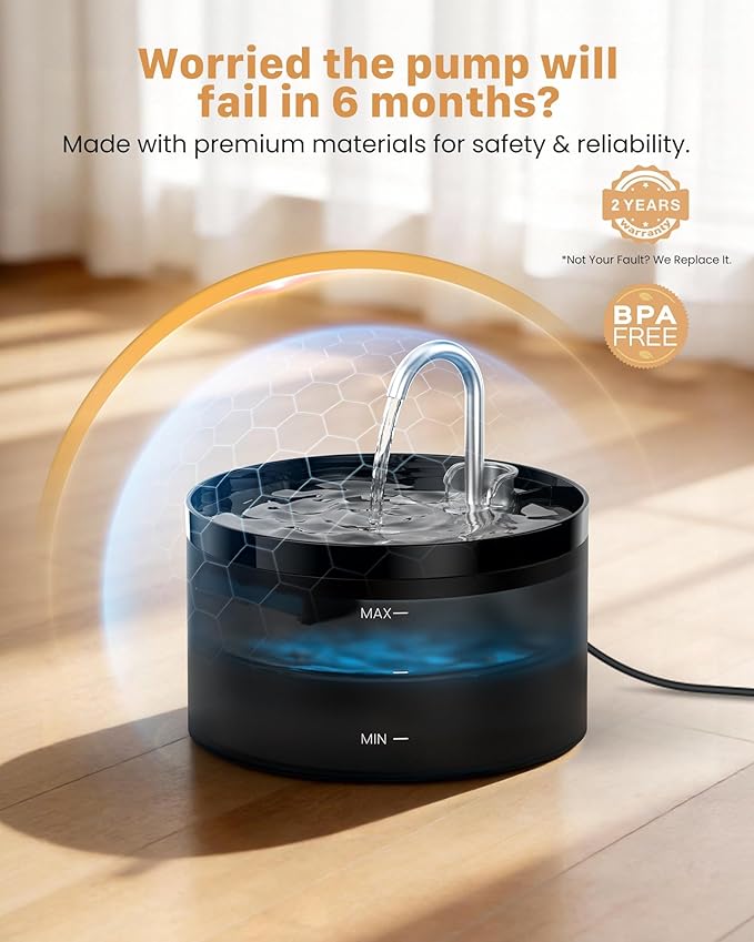 Cat Water Fountain for Cats Indoor: GIOTOHUN 108oz/3.2L Black Cat Drinking Founttain - Pet Fountains Contains 6 Filters + 3 Sponges