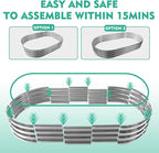 YSEJOMP 5X2.7X1 FT Oval Galvanized Metal Garden Raised Bed/Plant Box for Planting,32 Inches Diameter Iron Fire Pit Ring,Small Animal Fence-3 in 1 Modular Design in Black (Silver, 60X32X11.5 Inches)