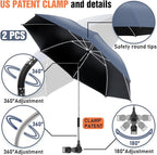2 PACK Beach Umbrella with Clamp, 360 ° Adjustable Umbrellas for Chair, UPF50+ Umbrella for Beach Chair, Patio Chair, Wheelchair, Camping Chair, Golf Carts (Chair Not Included)