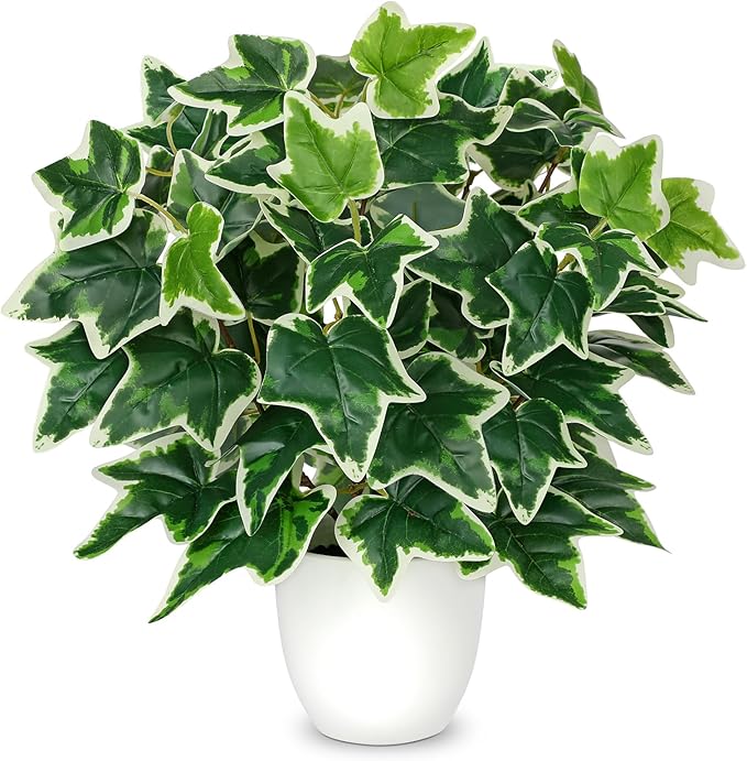 Artificial Ivy Plants in White Pot - 15.7" Fake Plant Indoor Silk Faux Ivy Greenery Artificial Greenery Potted Small Faux Potted Plant Fake Tree for Office Desk Home Decor Shelf Bathroom Decorations