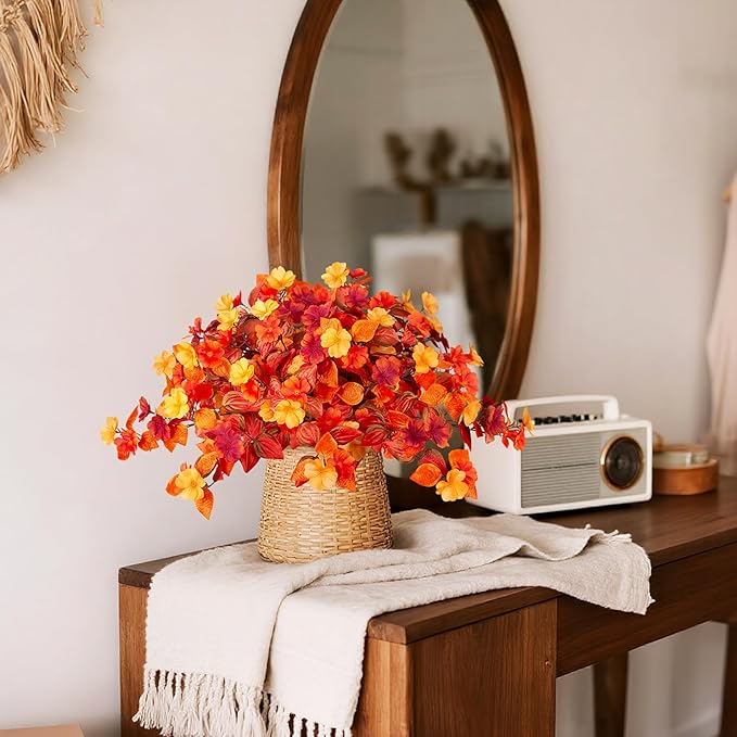 INXUGAO Fake Fall Flowers Artificial for Decoration 2PCS Faux Silk Fall Flowers Plants for Outdoors Outside Planters UV Resistant Looks Real for Front Door Porch Patio Garden Decor