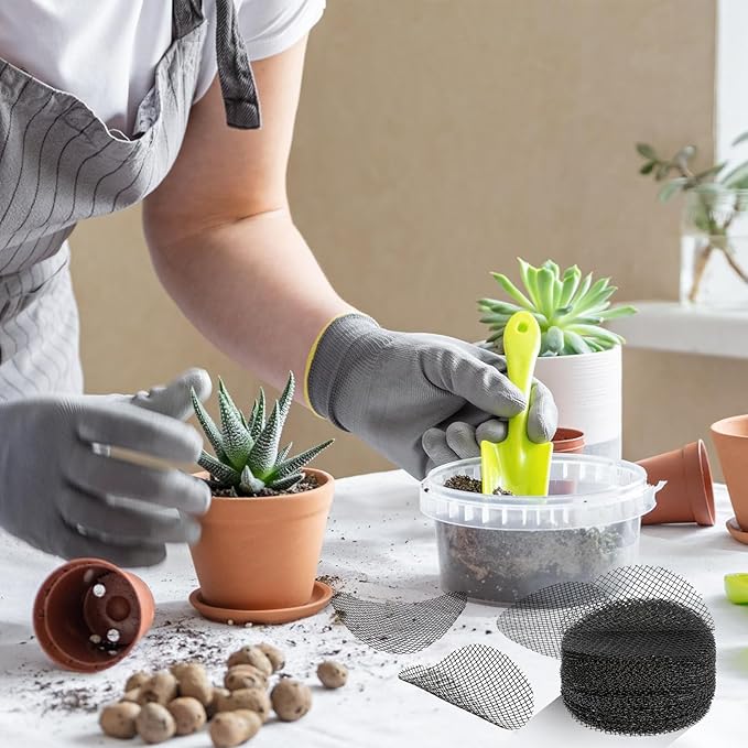 200Pcs Plant Pots Hole Mesh Pad 2/3/5 Inch Round Plant Pot Cover Plastic Planter Bottom Drainage Inserts Grid Mat for Horticultural Enthusiasts and Flower Shops