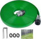 prinkler Soaker Hose for Yard 50 FT with Holes, Flat Garden Soaker Hose with Staples, Heavy Duty No-Kink Drip Hose Sprinkler Watering Drip Irrigation Hoses for Lawn Vegetable Garden Watering System