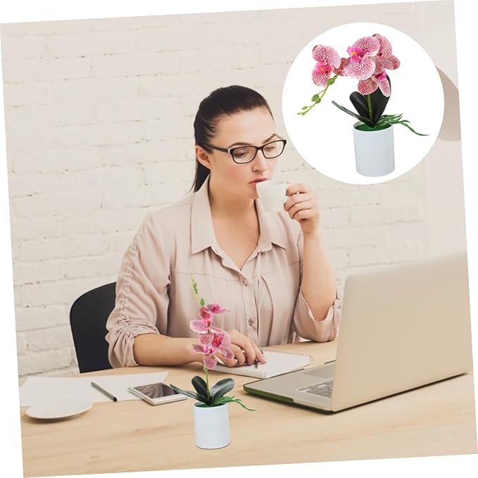 Ipetboom Realistic Artificial Potted Orchid Plant for Home Office Decor Lightweight Portable Fake Orchid Tabletop Decoration Maintenance Decorative Faux Potted Flower for Living and Gift