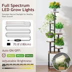 Homsorout Plant Stand Indoor with Grow Light,6-Tiered Tall Plant Stand Indoor, Metal Plant Shelf with Adjustable Light, Ideal for Living Room, Garden, Patio (Black Brown)