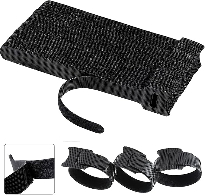 California JOS 60 PCS 6 Inches Reusable Cable Ties, Adjustable Cord Straps, Cable Organizer, Cord Wrap and Hook Loop Cords Management - Black