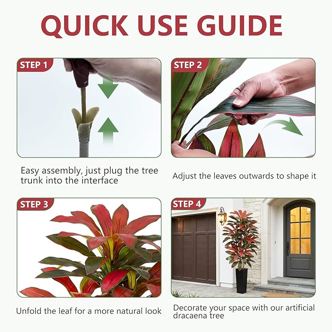Artificial Red Dracaena Tree - 7FT Tall Fake Plants with Black Square Planter - Artificial Plants Indoor Floor Plant in Pot - Large Tropical Fake Yucca Potted Tree for Home Office Living Room Decor