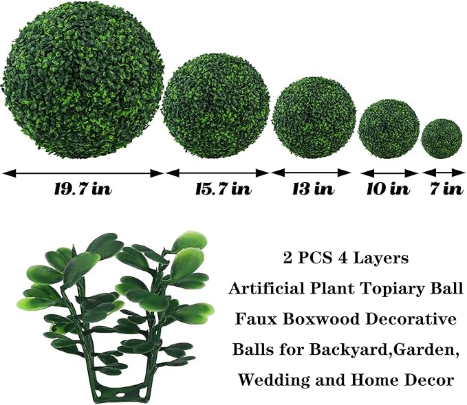 Sunnyglade 2 PCS 7 inch 4 Layers Artificial Plant Topiary Ball Faux Boxwood Decorative Balls for Backyard, Balcony,Garden, Wedding and Home Décor (7 inch)